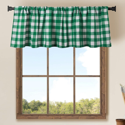 WOSIBO Buffalo Check Cotton Valances Green White 2-Pack