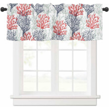 Navy Blue and Red Coral Coastal Valances 54x18 in Rod Pocket