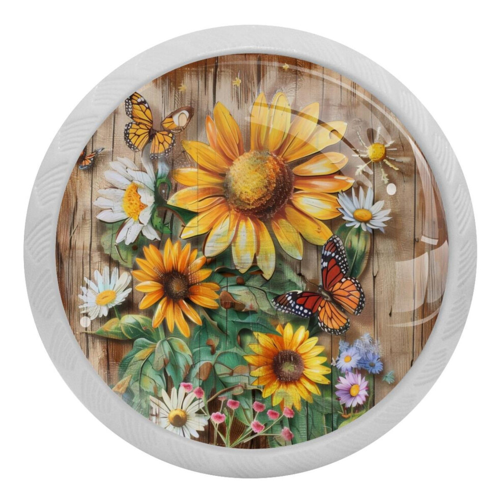 Sunflower Daisy Butterfly Wooden Cabinet Knobs 4 Pcs 9027700734043