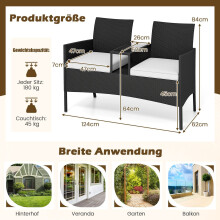 2-seters polyrattan hagebenk med bord, hvit