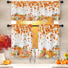 Orange Fall Leaves Kitchen Curtains Valance and Tier Set 36