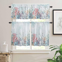 Coastal Coral Kitchen Curtains and Valances Set with