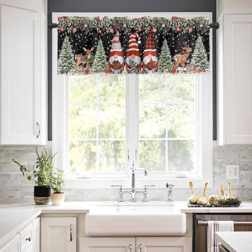 Kitchen Curtains Set Farmhouse Poinsettia Design 3-Pc 2