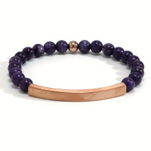 Engraved Natural Stone Bracelet Amethyst Rose Gold 1