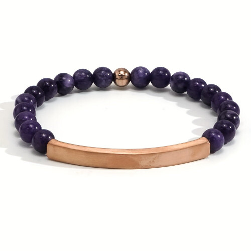 Engraved Natural Stone Bracelet Amethyst Rose Gold 1