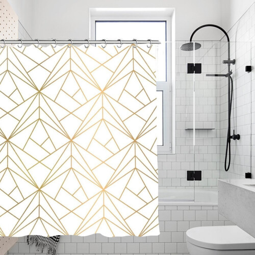 Perdea de duș cu model geometric auriu și strălucire albă, 1