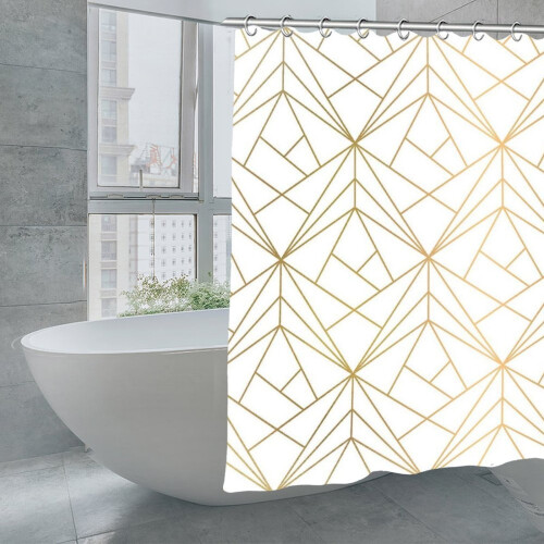 Perdea de duș cu model geometric auriu și strălucire albă, 2