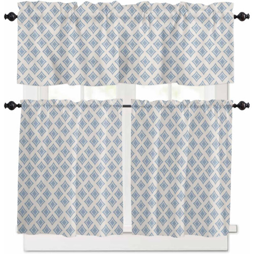 Blue Kitchen Curtains Set with Valances 24 inch 1