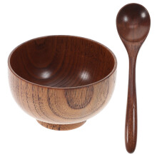 Wooden Rice Bowl and Spoon Set Eco Friendly 2 Pcs