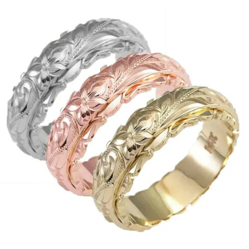 Bague fleur pour femme, mariage, or rose, taille 6 1