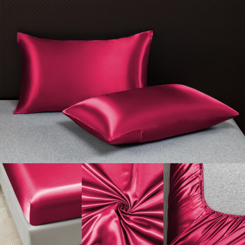 Luxe zijden hotellakens en kussensloop, kingsize, rood 2