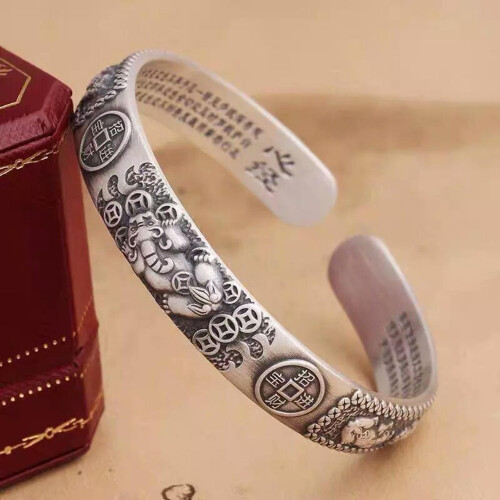Pulseira masculina vintage aberta em prata de lei 2
