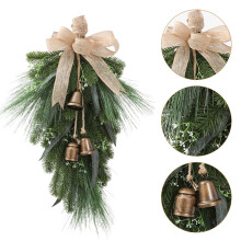 Linen Bow Wreath Textured Front Door Decor 16 inch Gold Trim