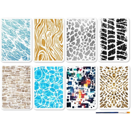 Texture Stencils 8-Style 11.7x8.3 Inch for Marble Crackles