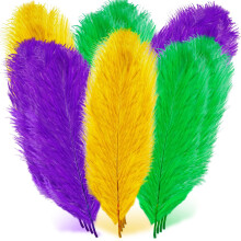 Mardi Gras Feathers Natural Green Gold Purple 12 pcs 10-12