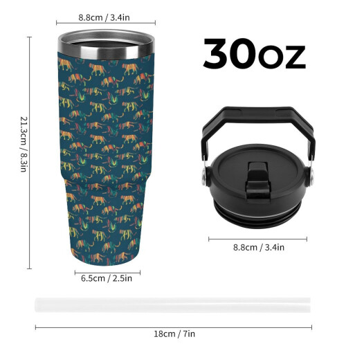 Χρωματιστό ποτήρι λεοπάρδαλης 30oz από ανοξείδωτο ατσάλι με λαβή 1