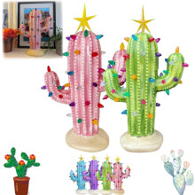 Vintage Pre-Lit Cactus Christmas Tree Green Tabletop Decor