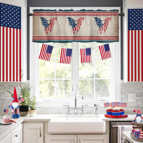 Independence Day Valance Curtains Red Stripe Star Eagle 1