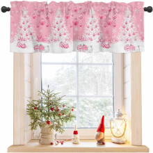 Pink Christmas Tree Valance 54x18 inches Snowflake Ball