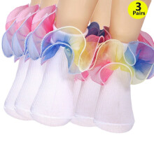 Double Lace Ankle Socks for Girls 1-10 Years 3 Pairs