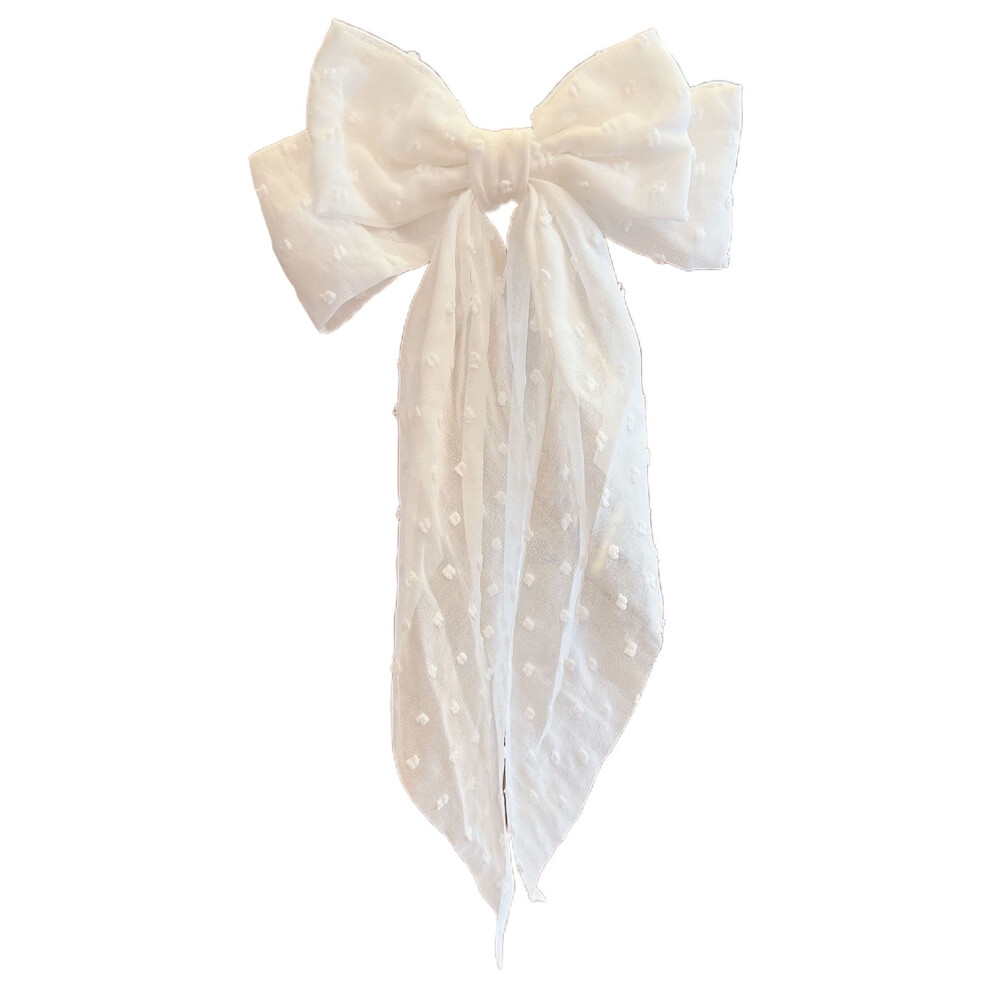 White Ribbon Tassel Jacquard Hairpin with Double Bowknot