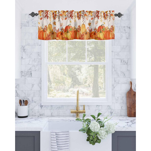 Burnt Orange Pumpkin Valance Rustic Linen 54"x18" 1