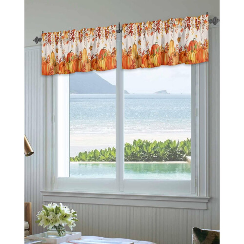 Burnt Orange Pumpkin Valance Rustic Linen 54"x18" 2