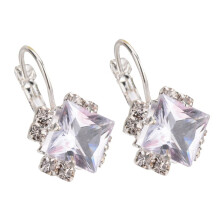 Women's Shiny Rhinestone Leverback Earrings White