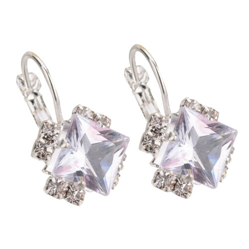 Women's Shiny Rhinestone Leverback Earrings White
