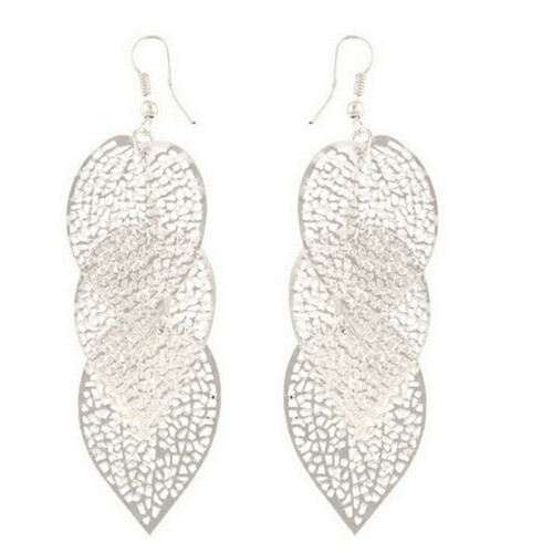 Women's Hollow Leaf Drop Earrings Silver 1 Pair