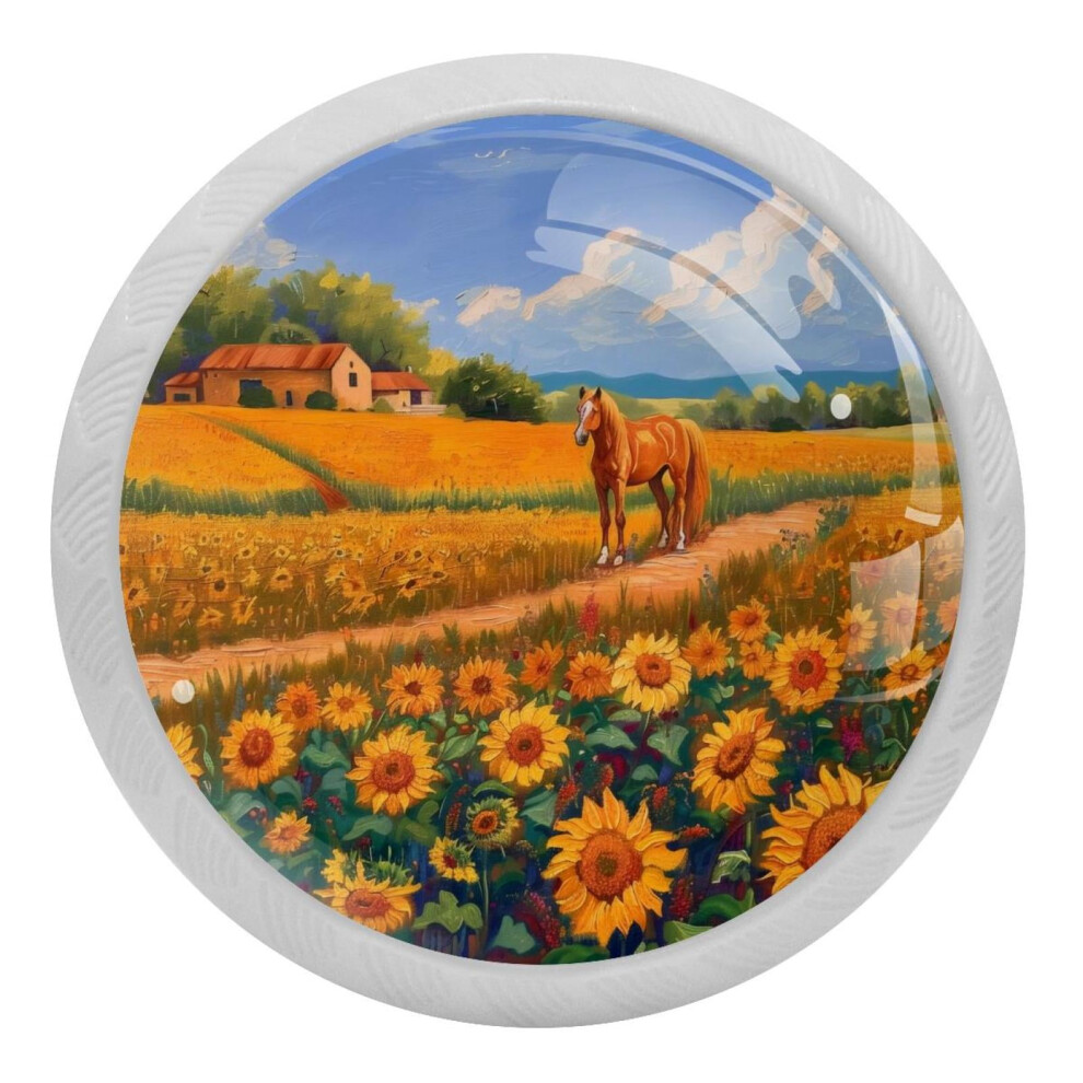 Sunflower Horse Crystal Glass Cabinet Knobs 4 Pcs 9027700730526