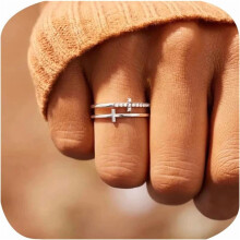 Double Cross Ring 18K Gold Plated CZ Stackable Faith Hope