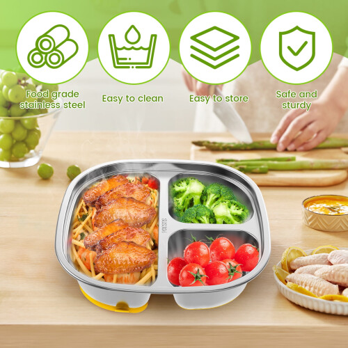 Stainless Steel Divided Kids Plate with Suction Base 1
