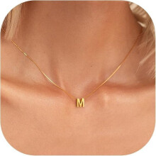 Stainless Steel Box Chain Necklace with M Initial Pendant