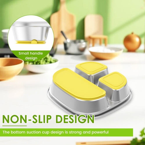 Stainless Steel Divided Kids Plate with Suction Base 2
