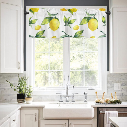 Lemon Tropical Fruit Leaf Kitchen Valance 54x18in Rod 1