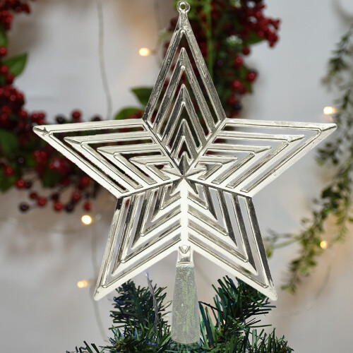 Christmas Tree Top Star Decoration Silver Plastic