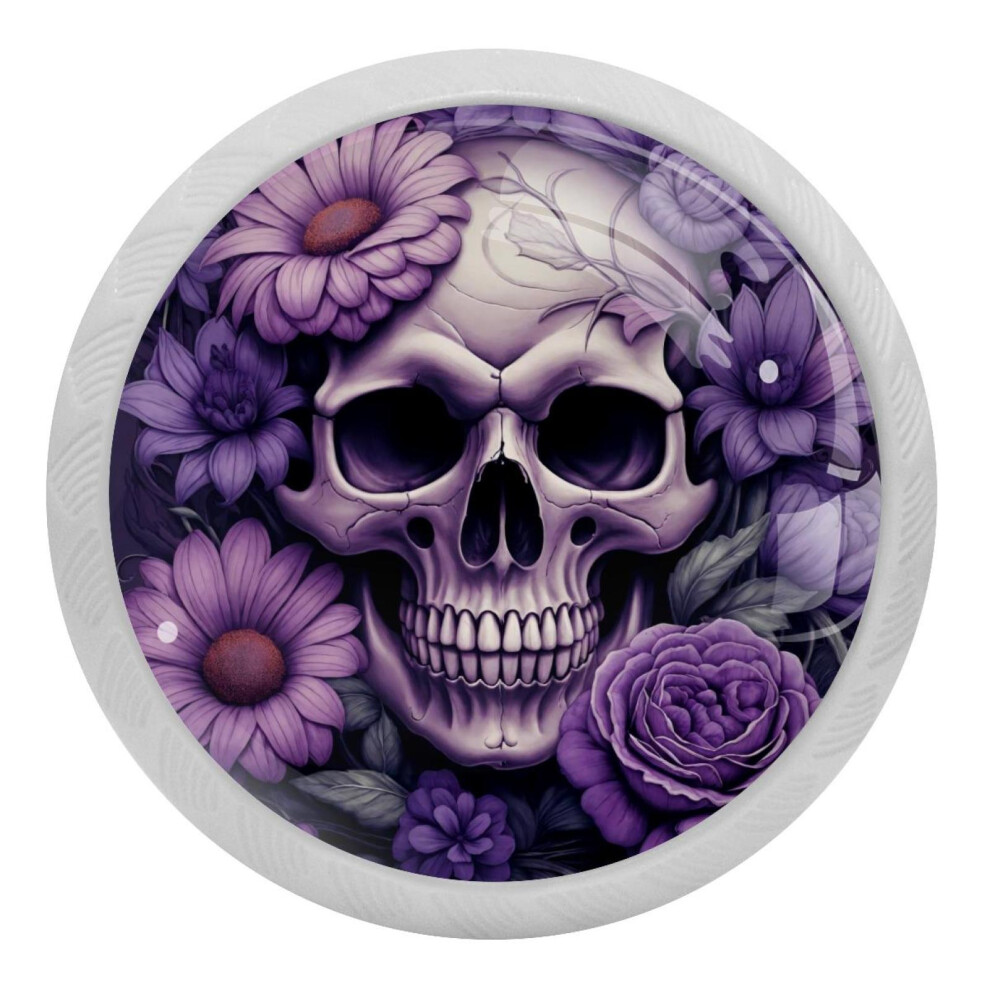 Purple Flower Skull Crystal Cabinet Knobs 4 Pcs 9027700818408