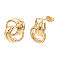 Rose Gold Spiral Stud Earrings Stainless Steel Double Hoop