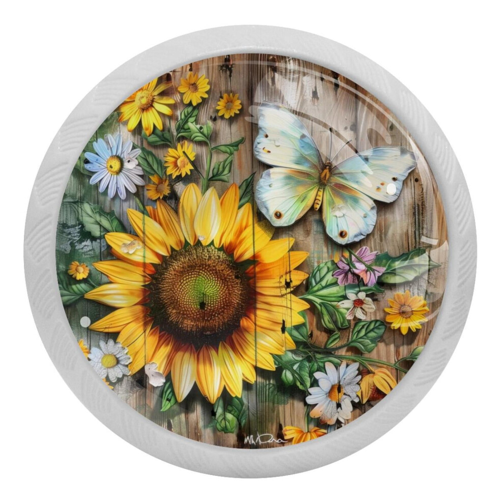 Sunflower Daisy Cabinet Knobs Crystal Glass 4 Pcs 9027700825239