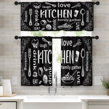 Ensemble rideaux et cantonnière de cuisine style campagnard, 91 cm (36 pouces), en bois