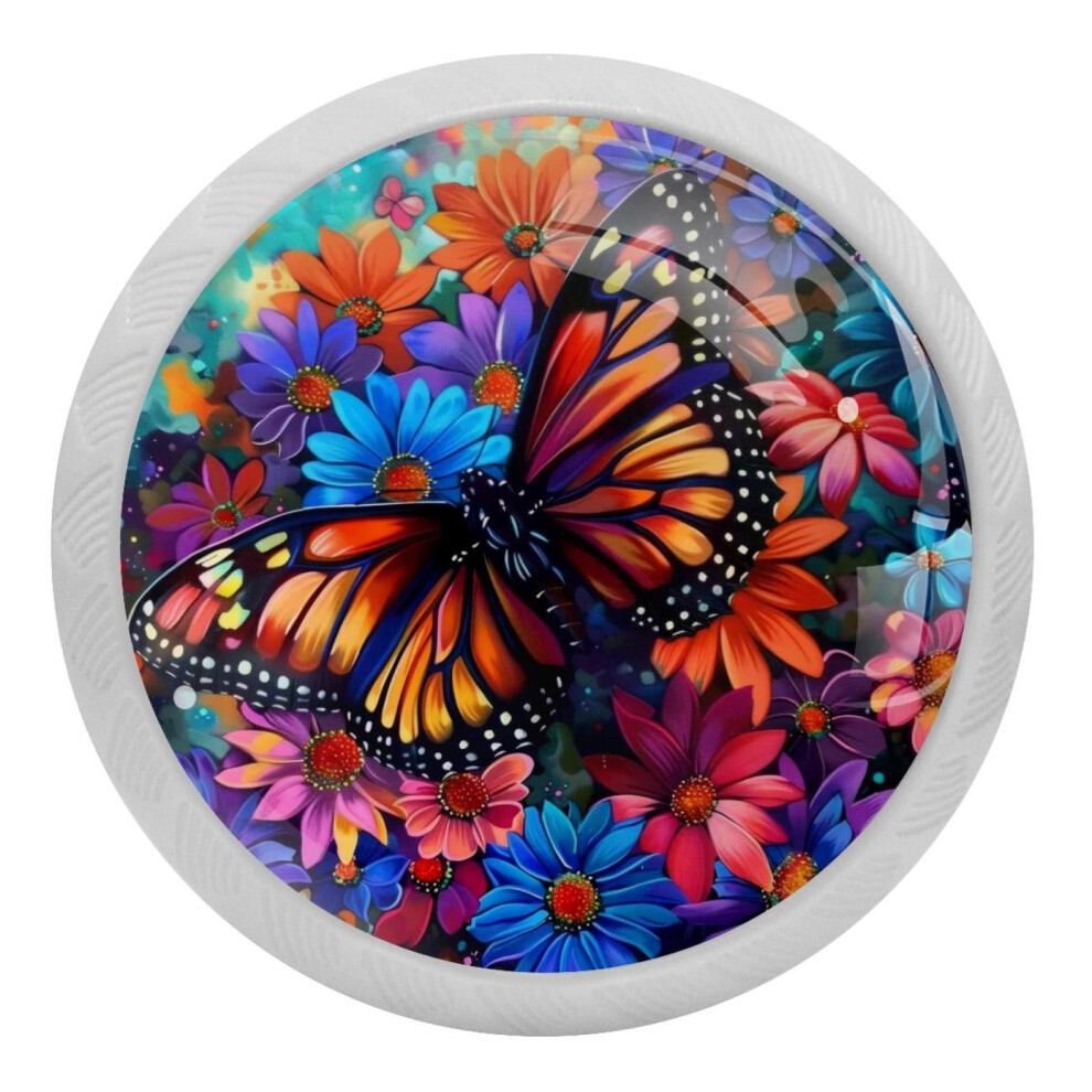 Butterfly Flower Crystal Cabinet Knobs 4 Pcs 9027700825567
