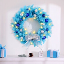 Blue Pre-lit Christmas Wreath 16 Inch Battery LED