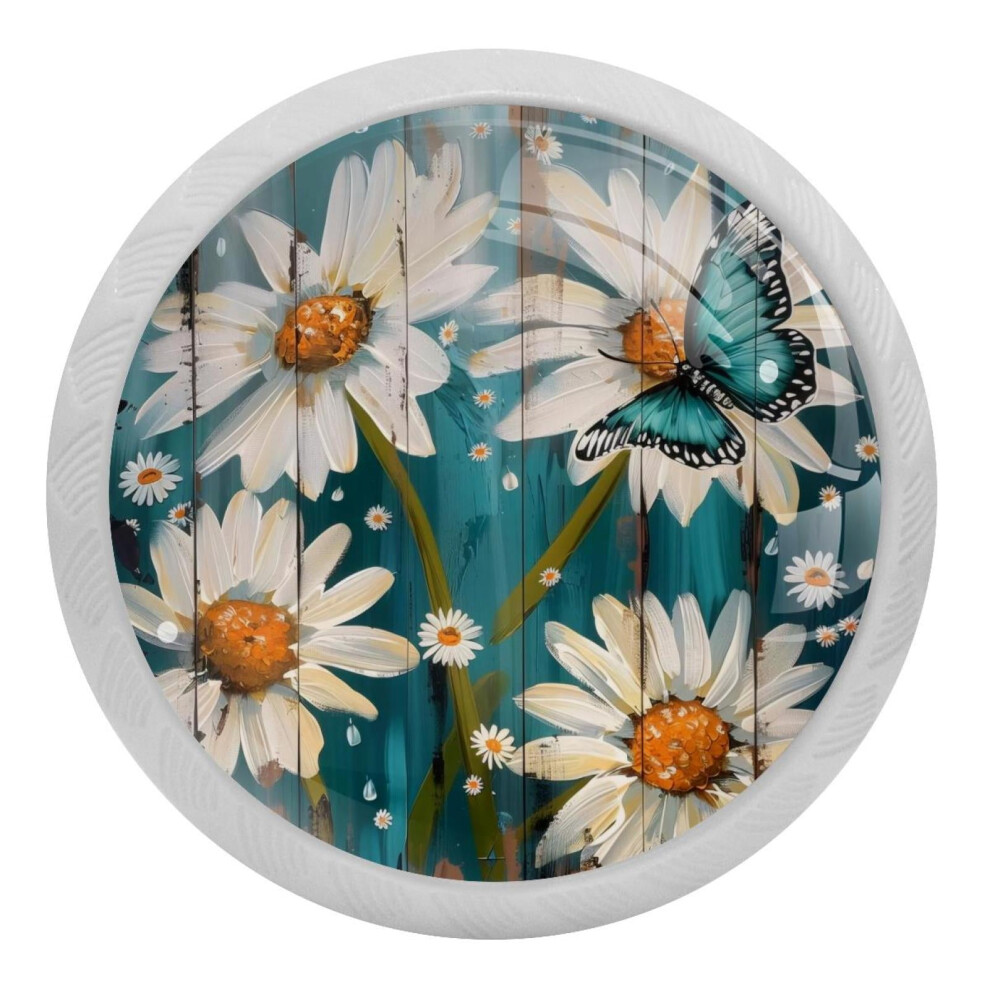 Teal Daisy Butterfly Crystal Glass Cabinet Knobs 4 Pcs 9027700823297