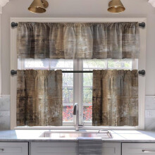 Kitchen Curtains Set Brown Grey Abstract 3pcs