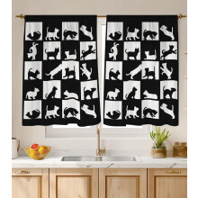 Black and White Cat Kitchen Curtains 26x36 inch Farmhouse