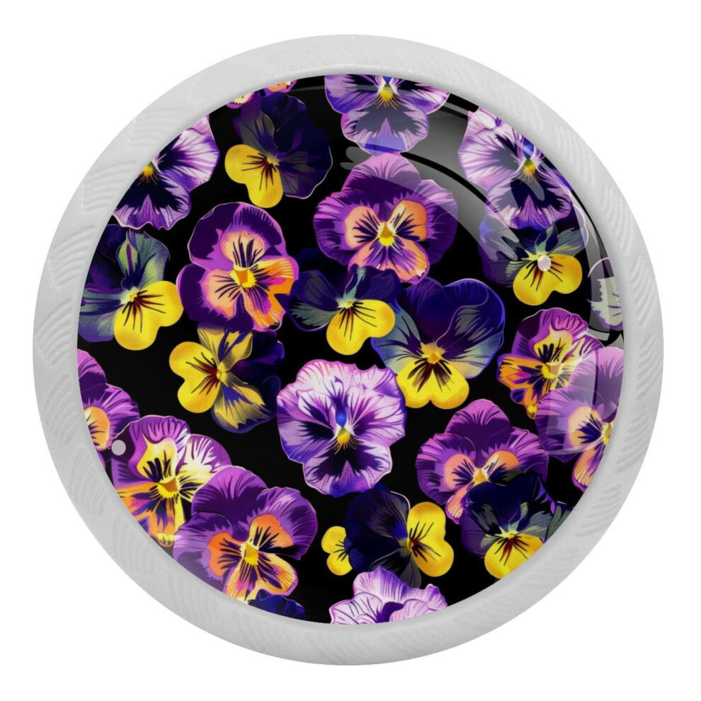 Purple Pansy Skull Glass Cabinet Knobs 4 Pcs 9027700821392