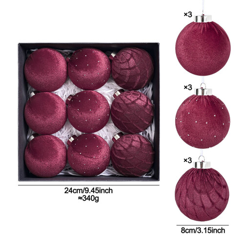 Black Velvet Christmas Ornaments 80mm 9-Pack 1