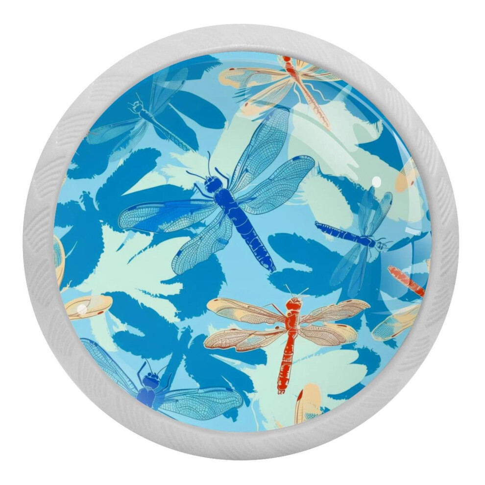Blue Dragonfly Crystal Glass Cabinet Knobs 4 Pcs 9027700818729