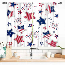 4th of July Curtains Patriotic Star Fireworks Design Red